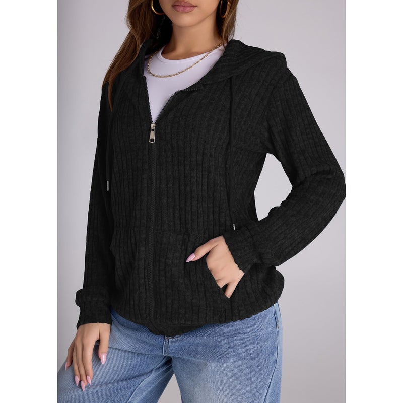 Witsmile Sweatshirt for Women Zip Up Womens Workout Clothes Casual Long Sleeve Track Jackets Black - Image 3