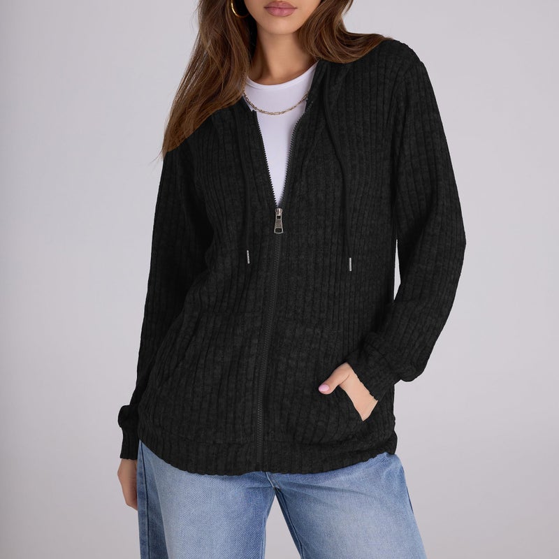 Witsmile Sweatshirt for Women Zip Up Womens Workout Clothes Casual Long Sleeve Track Jackets Black - Image 2