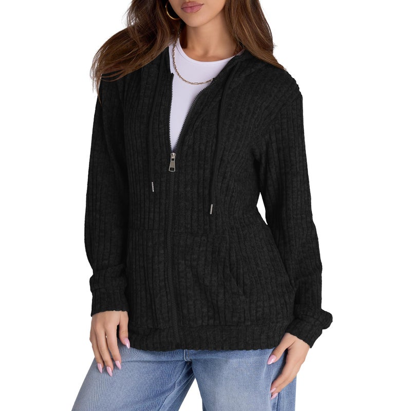 Witsmile Sweatshirt for Women Zip Up Womens Workout Clothes Casual Long Sleeve Track Jackets Black - Image 1