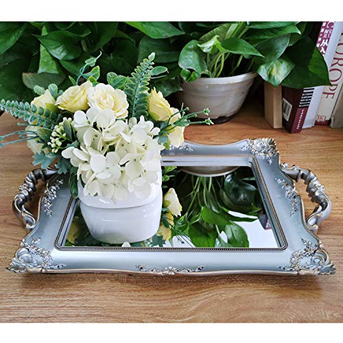 Yamfurga Rectangle Decorative Mirror Tray, French Style, Makeup Organizer, Jewelry Organizer, Serving Tray, 9.5"x 14.9", Golden Silver - Image 3