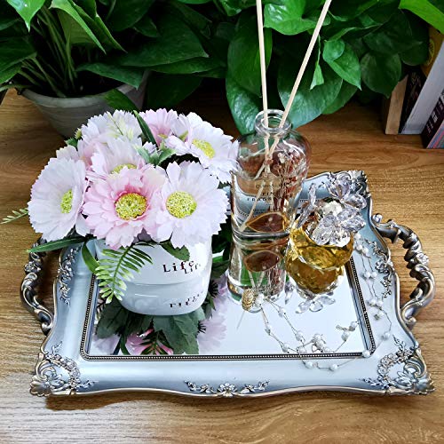 Yamfurga Rectangle Decorative Mirror Tray, French Style, Makeup Organizer, Jewelry Organizer, Serving Tray, 9.5"x 14.9", Golden Silver - Image 1