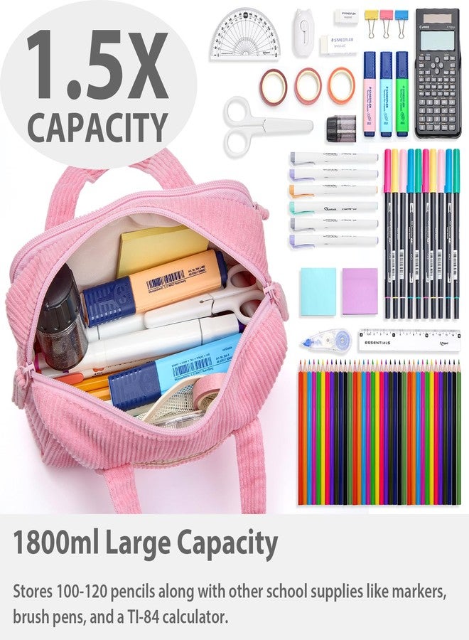 SPACEMATE Pencil Case Pouch Box Bag School Supplies Girls Boys Kids, Cute Preppy Stuff Large Big Capacity Aesthetic Pen Organizer, Back to College Stationary, Light Pink, Corduroy Style, 1600ml - Image 2
