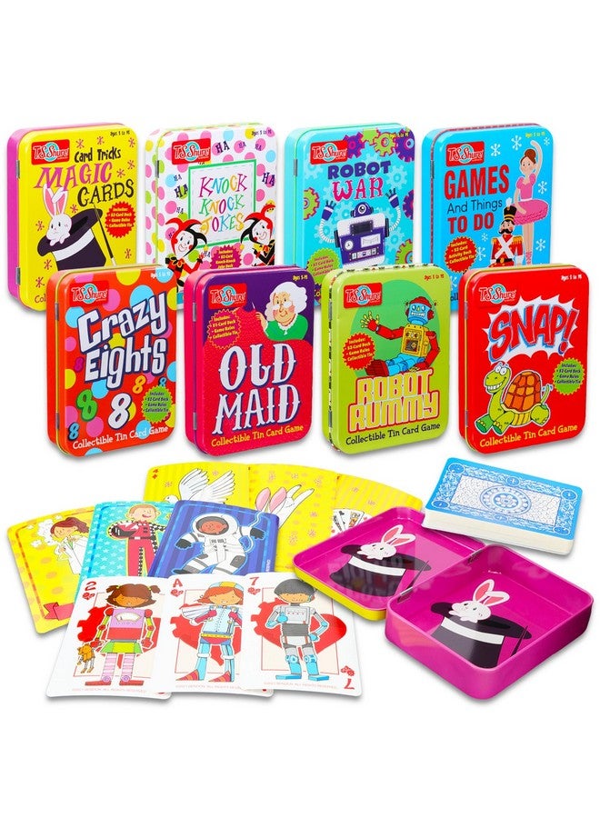 Bendon 8 Pack Card Games - Tin Case Travel Table Games and Activities, Old Maid, War, Magic Card Tricks, Crazy Eights, More | Family Game Night Bundle  - Image 1