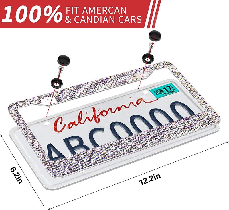 OKLPF Bling License Plate Frame for Women, Sparkly Stainless Steel License Plate Frames| Over 1200 pcs 14 Facets Bedazzled Clear Glass Diamond Rhinestone Crystals w/Free Glitter Diamond 1PCS Box (Colorful) Global assorted color picks - Image 5