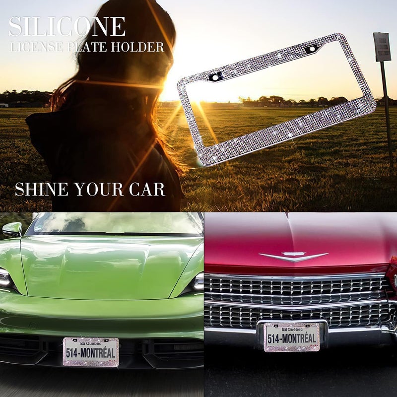 OKLPF Bling License Plate Frame for Women, Sparkly Stainless Steel License Plate Frames| Over 1200 pcs 14 Facets Bedazzled Clear Glass Diamond Rhinestone Crystals w/Free Glitter Diamond 1PCS Box (Colorful) Global assorted color picks - Image 2