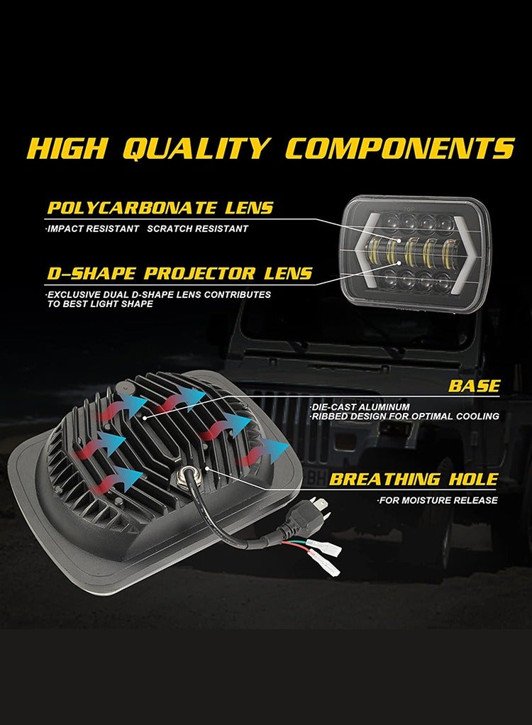 MR.SMART Mr Smart DOT SAE LED Headlights, 5x7 inches, 4 Modes with High/Low Beam, DRL, Turn Signal, Black  - Image 2