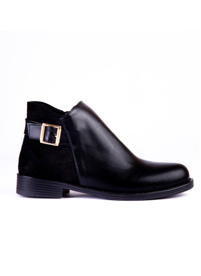 LIFESTYLISH Leather flat boots in suede with toka- Black G-40  - Image 1