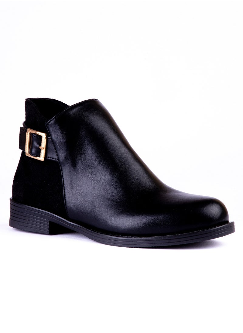 LIFESTYLISH Leather flat boots in suede with toka- Black G-40  - Image 3