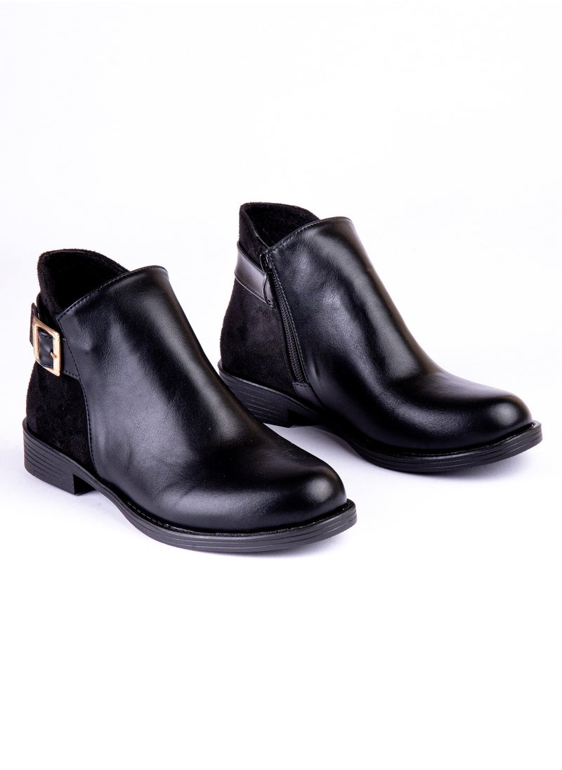 LIFESTYLISH Leather flat boots in suede with toka- Black G-40  - Image 2