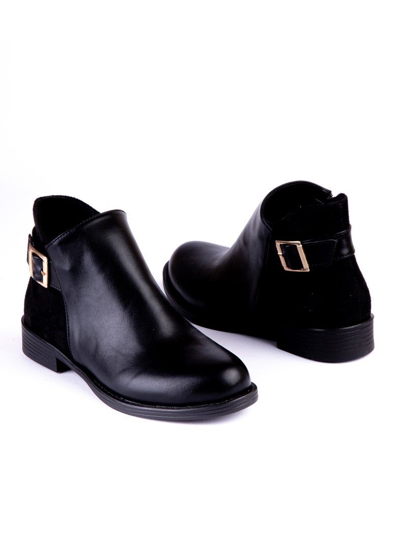 LIFESTYLISH Leather flat boots in suede with toka- Black G-40  - Image 4