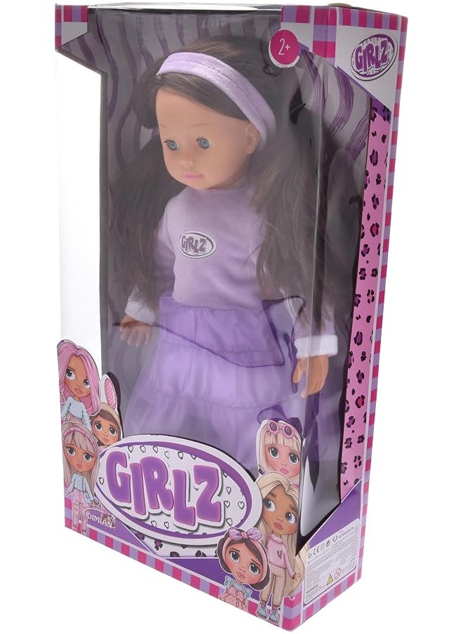 بامبولينا Girlz Fashion Doll 46 سم فستان بنفسجي شعر أسود مستقيم هدية مناسبة للأطفال والفتيات للأعمار من 2 سنة فما فوق  - Image 1