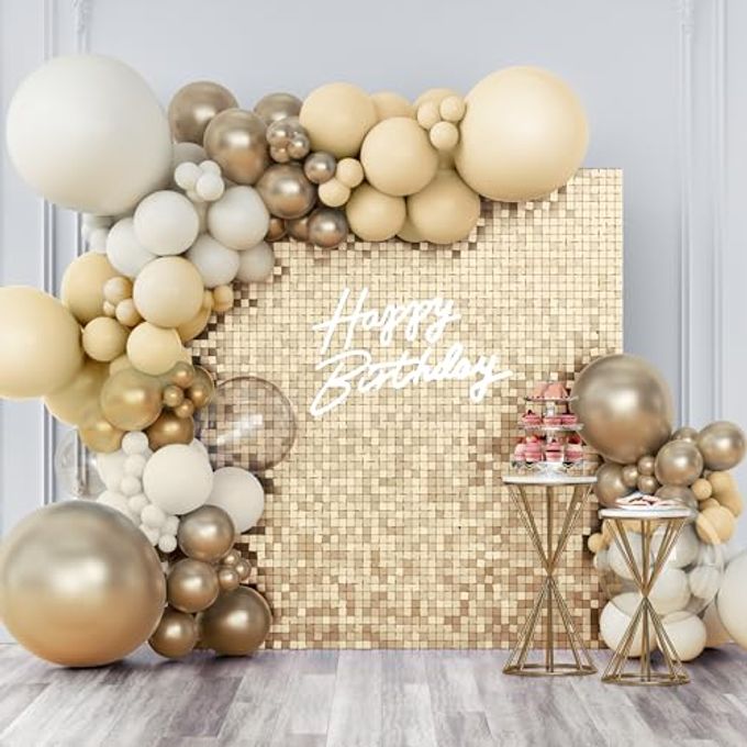 Kate Shimmer Wall Backdrop Champagne Gold Square Sequin Wall Panel Backdrop Decor for Wedding, Anniversary, Birthday, Party, 12 Panels - Image 1