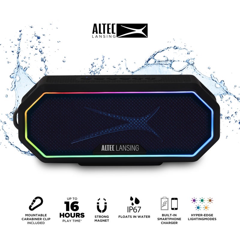 Altec Lansing Magnetic Bluetooth Speaker HYDRAJOLT 2.0, Waterproof IP67, 12W Output Power, 16H Battery, Multicolor LED, 100ft Wireless Range, Voice Assistant, USB-C Quick Charge - Image 2