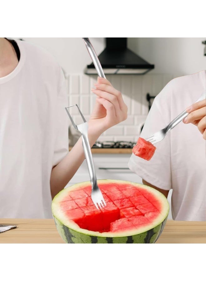 Watermelon Cutter，2-in-1 Stainless Steel Fruit Cutter, 2025 New Upgrade Dual Head Watermelon Fork Slicer Tool, Summer Fruit Cutting Home Kitchen Gadgets (2Pcs) - Image 2