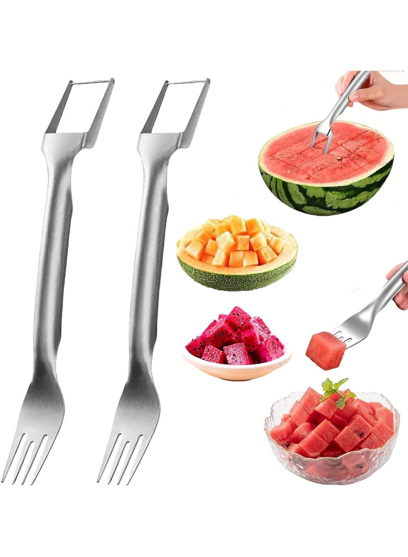 Watermelon Cutter，2-in-1 Stainless Steel Fruit Cutter, 2025 New Upgrade Dual Head Watermelon Fork Slicer Tool, Summer Fruit Cutting Home Kitchen Gadgets (2Pcs) - Image 1