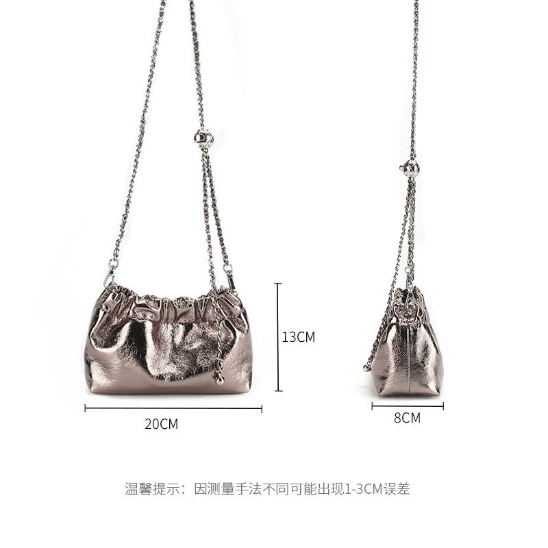 Bag Women'S New Leather Pleated Cloud Bag Chanel Style Chain Bag Simple Fashionable Small Golden Ball Shoulder Crossbody Bag - Image 5