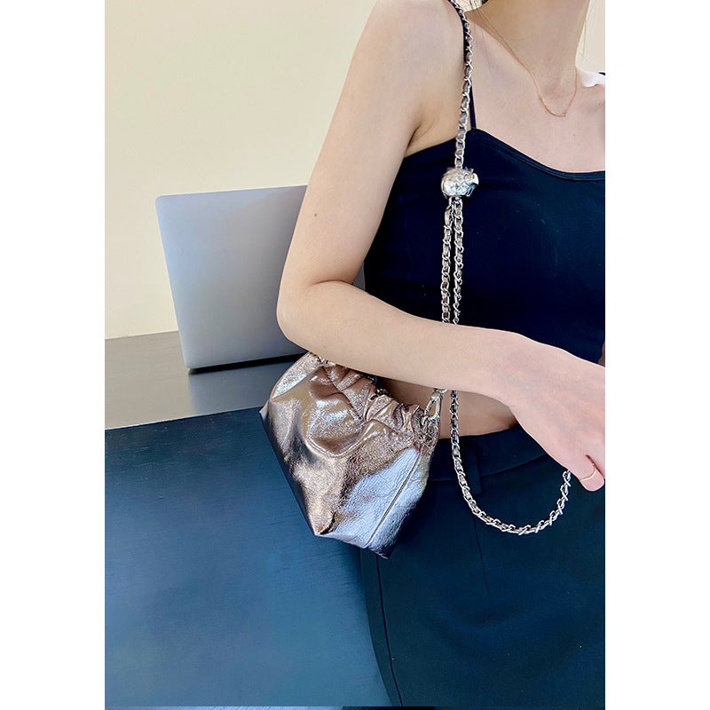 Bag Women'S New Leather Pleated Cloud Bag Chanel Style Chain Bag Simple Fashionable Small Golden Ball Shoulder Crossbody Bag - Image 3