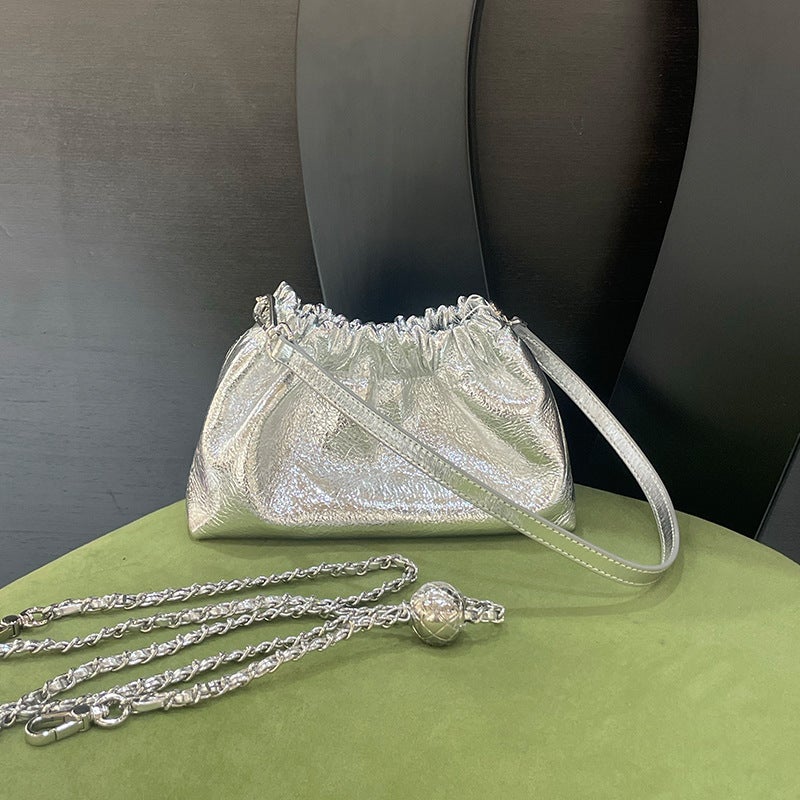 Bag Women'S New Leather Pleated Cloud Bag Chanel Style Chain Bag Simple Fashionable Small Golden Ball Shoulder Crossbody Bag - Image 1