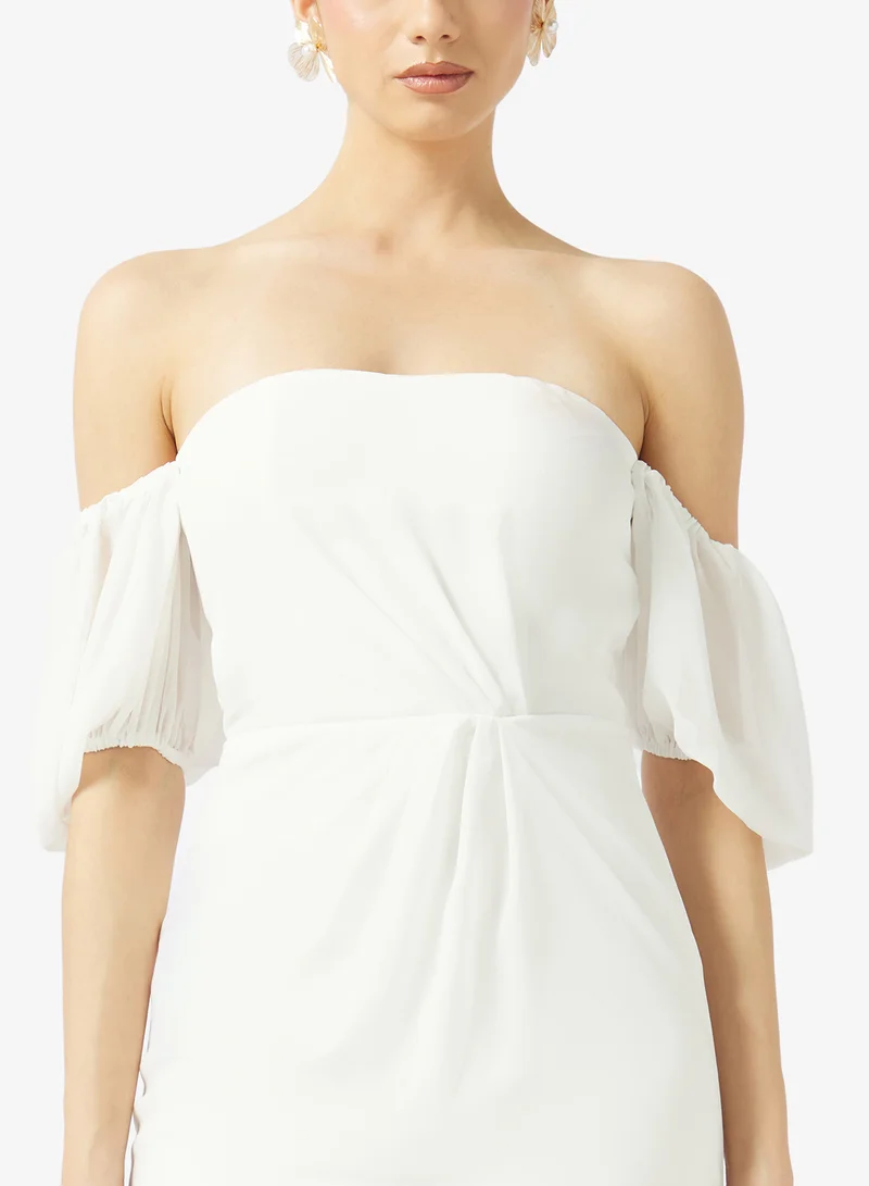 Rene  Off-Shoulder Puff Sleeve Bodycon Mini Dress for Women | Best Price UAE