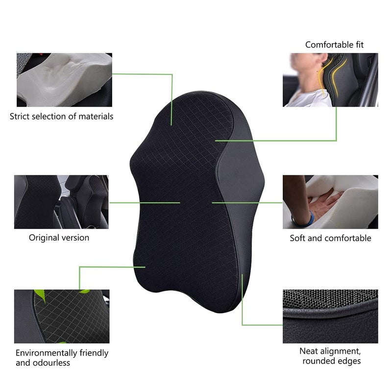 ECAPT Memory Foam Car Seat Cushions Neck Pillow Headrest Cushion for Neck Pain Relief Cervical Washable Cover100 Pure Memory Foam in Office Driving Dark Black - Image 4