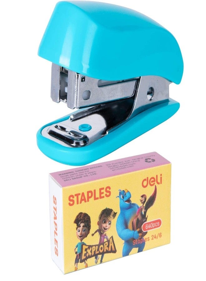 Deli Mini Stapler for Children & Students, Portable, 15 Sheets at a Time, Blue, Modern Style, Stapler - Image 1