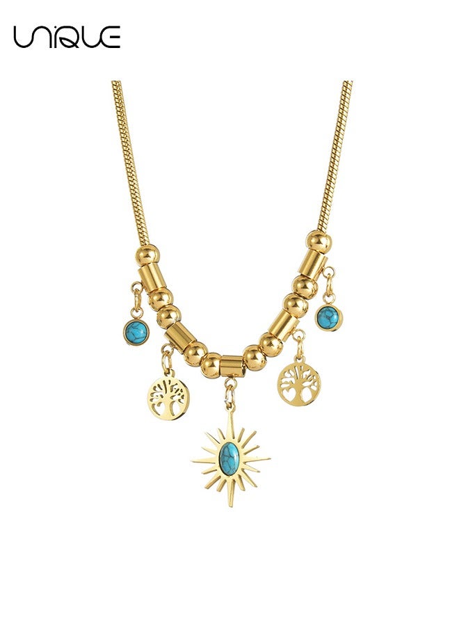 يونيك قلادة - قلادة الشمس قلادة - شجرة الحياة قلادة الفيروز - قلادة نجمة مطرز - شعور عصري ومتعدد الاستخدامات بالفخامة - هدايا تذكارية - Image 1