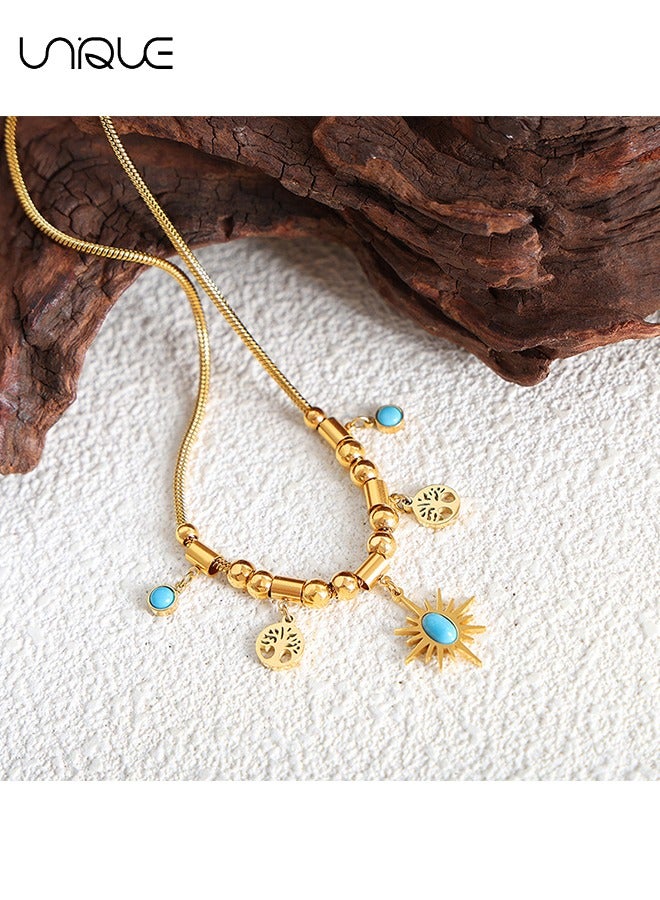 يونيك قلادة - قلادة الشمس قلادة - شجرة الحياة قلادة الفيروز - قلادة نجمة مطرز - شعور عصري ومتعدد الاستخدامات بالفخامة - هدايا تذكارية - Image 2