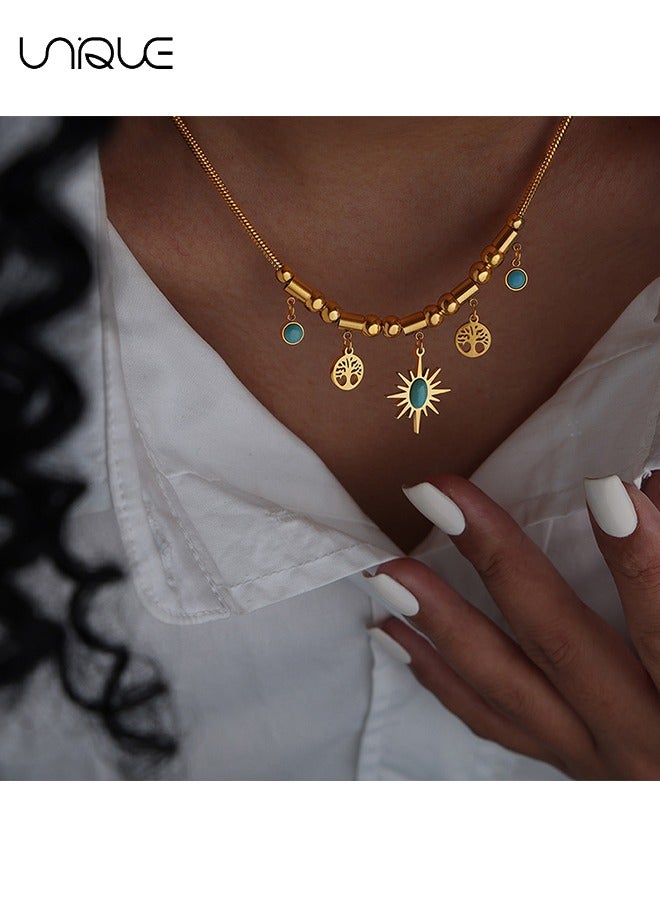 يونيك قلادة - قلادة الشمس قلادة - شجرة الحياة قلادة الفيروز - قلادة نجمة مطرز - شعور عصري ومتعدد الاستخدامات بالفخامة - هدايا تذكارية - Image 5