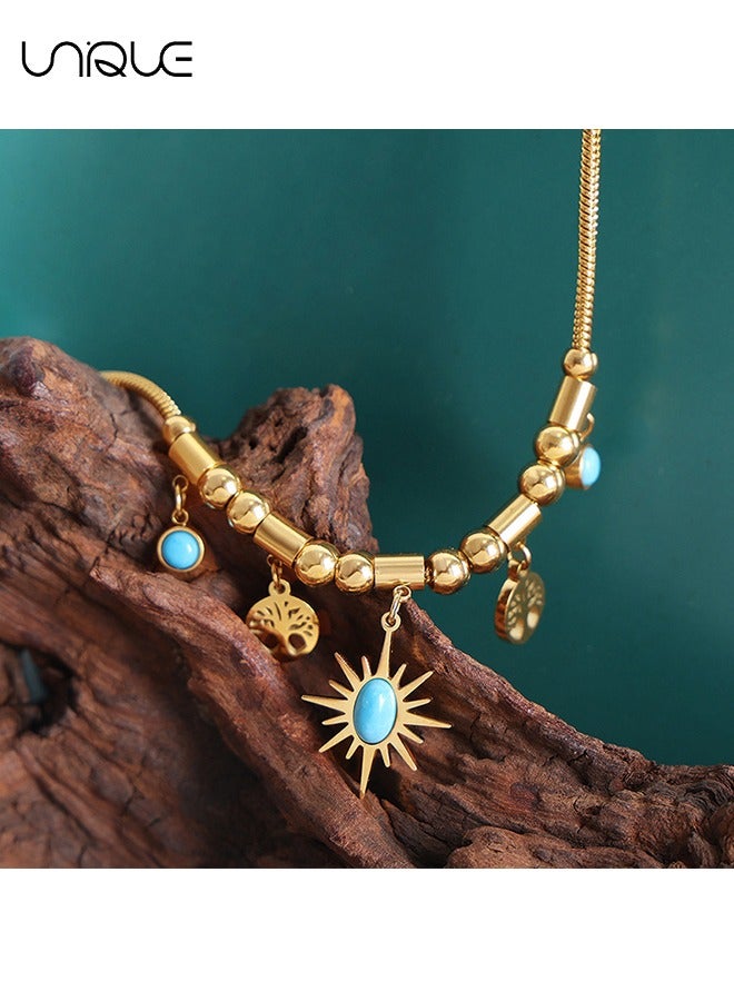يونيك قلادة - قلادة الشمس قلادة - شجرة الحياة قلادة الفيروز - قلادة نجمة مطرز - شعور عصري ومتعدد الاستخدامات بالفخامة - هدايا تذكارية - Image 3
