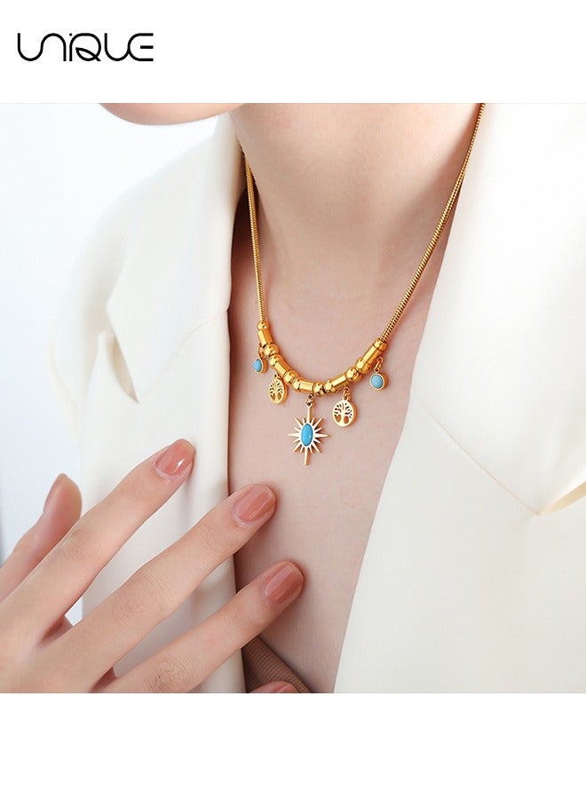 يونيك قلادة - قلادة الشمس قلادة - شجرة الحياة قلادة الفيروز - قلادة نجمة مطرز - شعور عصري ومتعدد الاستخدامات بالفخامة - هدايا تذكارية - Image 4