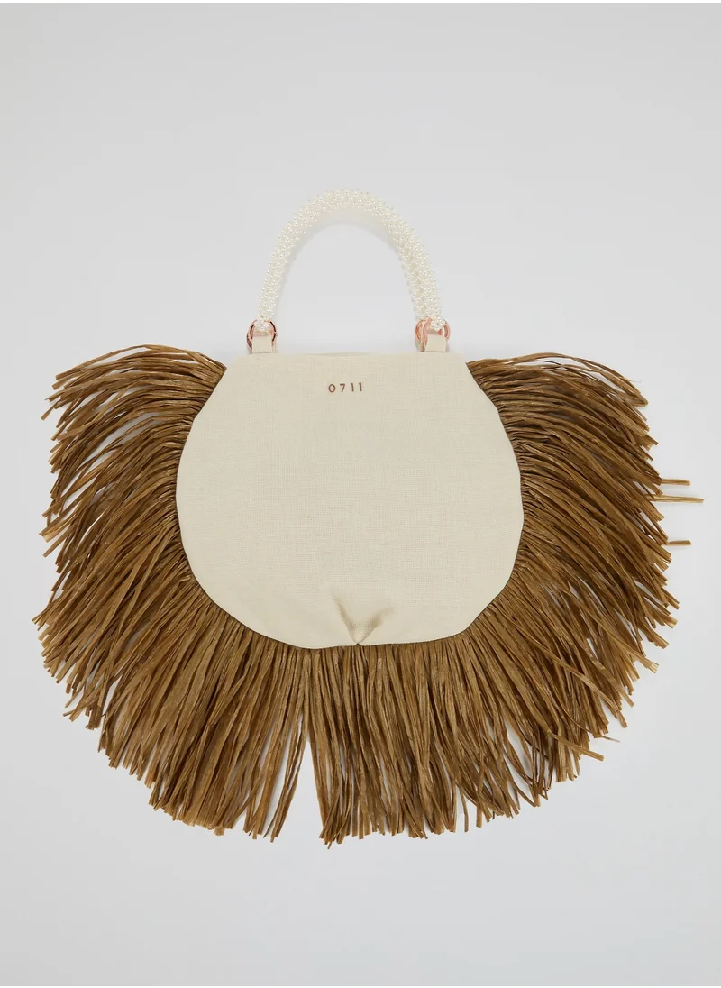 0711 Tbilisi White Pearl Beaded Handle Ani Tote Bag