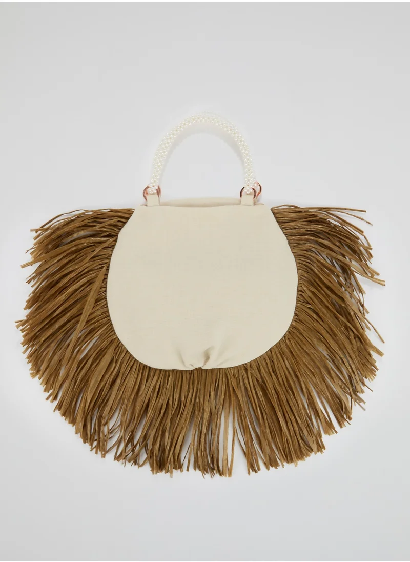 0711 Tbilisi White Pearl Beaded Handle Ani Tote Bag