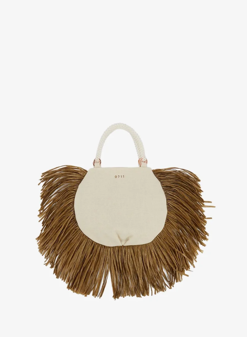 0711 تبليسي حقيبة يد آني بيضاء بحلي لؤلؤ على المقبض