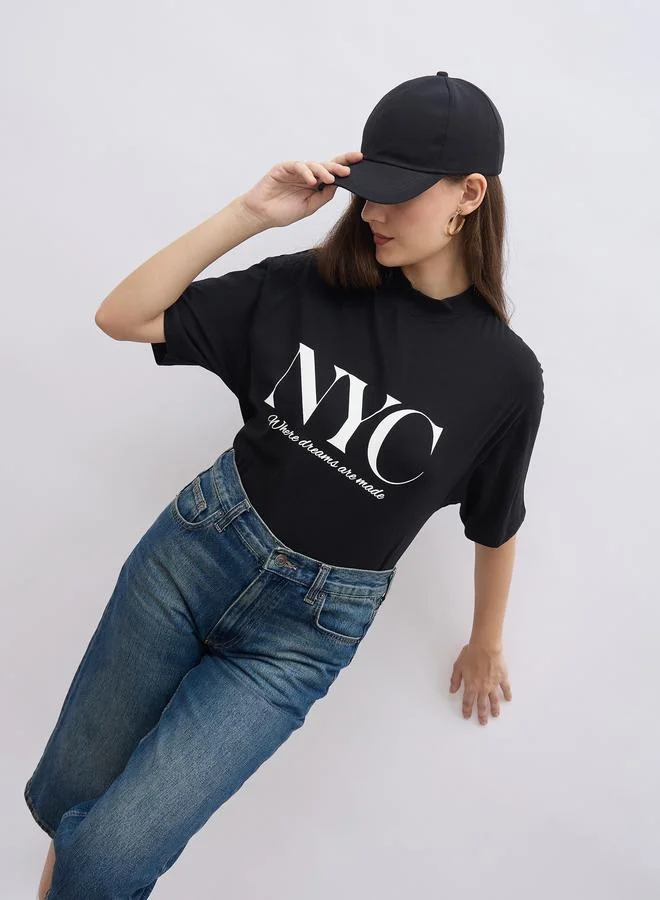 Styli  Slogan Print Oversized T-Shirt for Women | Best Price UAE