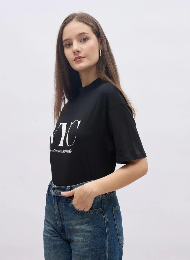 Styli  Slogan Print Oversized T-Shirt for Women | Best Price UAE