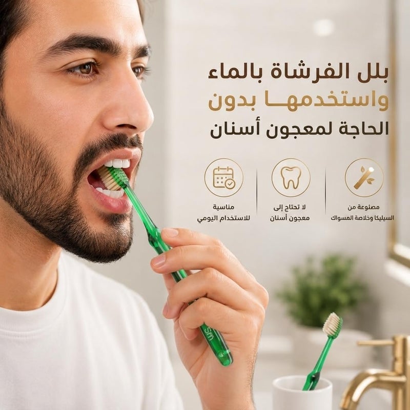 Smart Miswak Brush Classic Edition for Teeth and Gum Care, No Toothpaste Required, Toothbrush with Soft and Dense Bristles Made of Silica and Miswak Extract, Odor-Free, Green - Image 3