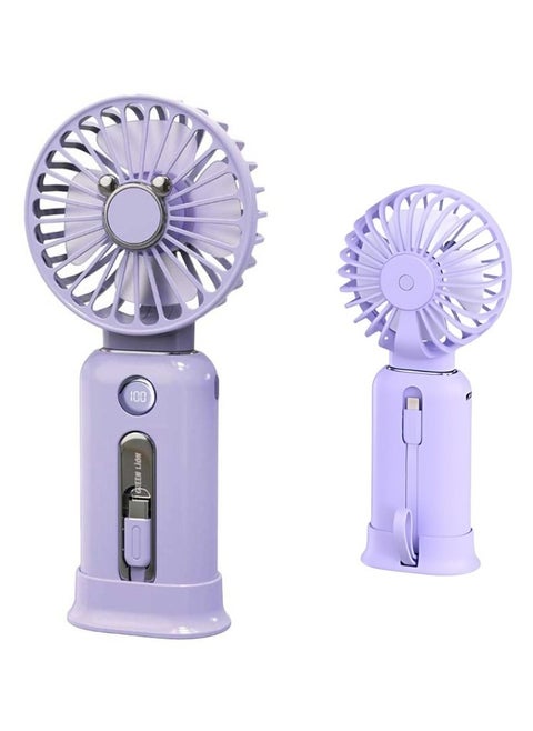 Green Lion WindMate Portable Wireless Mini Fan & Power Bank (for Android & iPhone), Battery Capacity 10000mAh, 3 Levels Speed Cooling Fan, Type-C and Lightning Built in Cables, Fast Charging, Digital Display - Purple