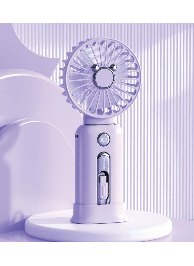 Green Lion WindMate Portable Wireless Mini Fan & Power Bank (for Android & iPhone), Battery Capacity 10000mAh, 3 Levels Speed Cooling Fan, Type-C and Lightning Built in Cables, Fast Charging, Digital Display - Purple
