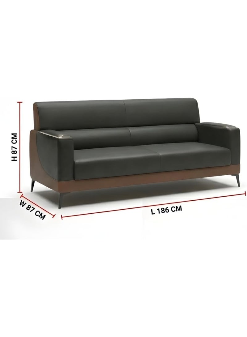 اي بي اكس هوم طقم كنب يوريكا 3+1+1 – كنبة من الجلد الصناعي بخمسة مقاعد لغرفة المعيشة والمكتب | طقم كنب عصري للمكاتب (أسود-بني) - Image 2