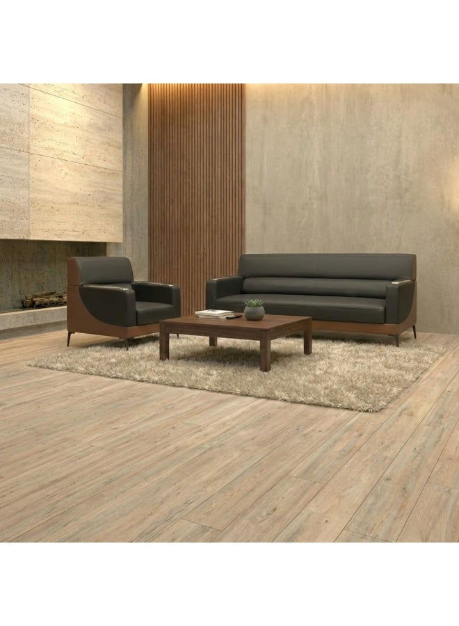 اي بي اكس هوم طقم كنب يوريكا 3+1+1 – كنبة من الجلد الصناعي بخمسة مقاعد لغرفة المعيشة والمكتب | طقم كنب عصري للمكاتب (أسود-بني) - Image 4