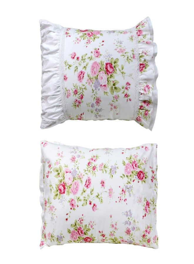 فادفاي أغطية وسائد FADFAY بنقشة زهور وردية أنيقة، بنمط ريفي فاخر، مزينة بكشكشة دانتيل عتيقة، مقاس قياسي 19 بوصة × 29 بوصة - Image 3