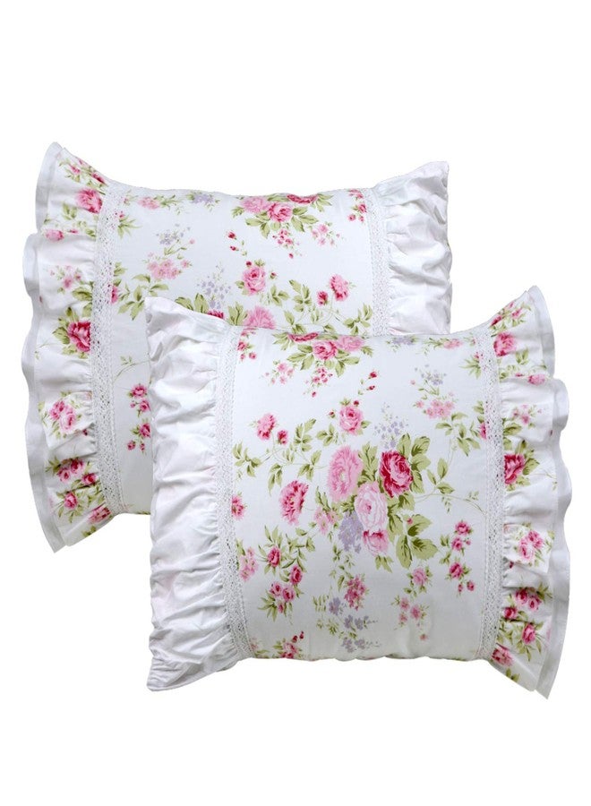 فادفاي أغطية وسائد FADFAY بنقشة زهور وردية أنيقة، بنمط ريفي فاخر، مزينة بكشكشة دانتيل عتيقة، مقاس قياسي 19 بوصة × 29 بوصة - Image 1
