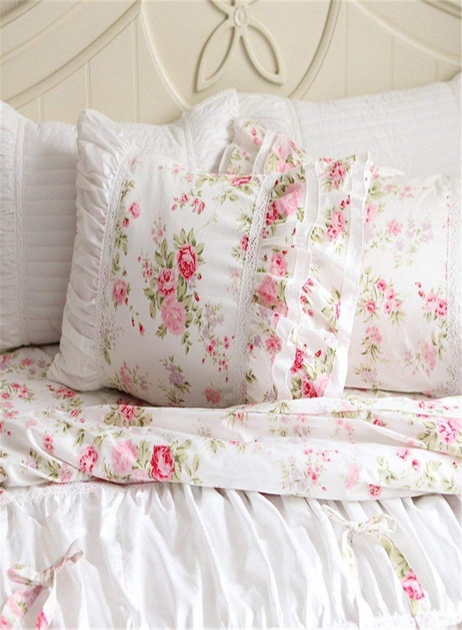 فادفاي أغطية وسائد FADFAY بنقشة زهور وردية أنيقة، بنمط ريفي فاخر، مزينة بكشكشة دانتيل عتيقة، مقاس قياسي 19 بوصة × 29 بوصة - Image 2