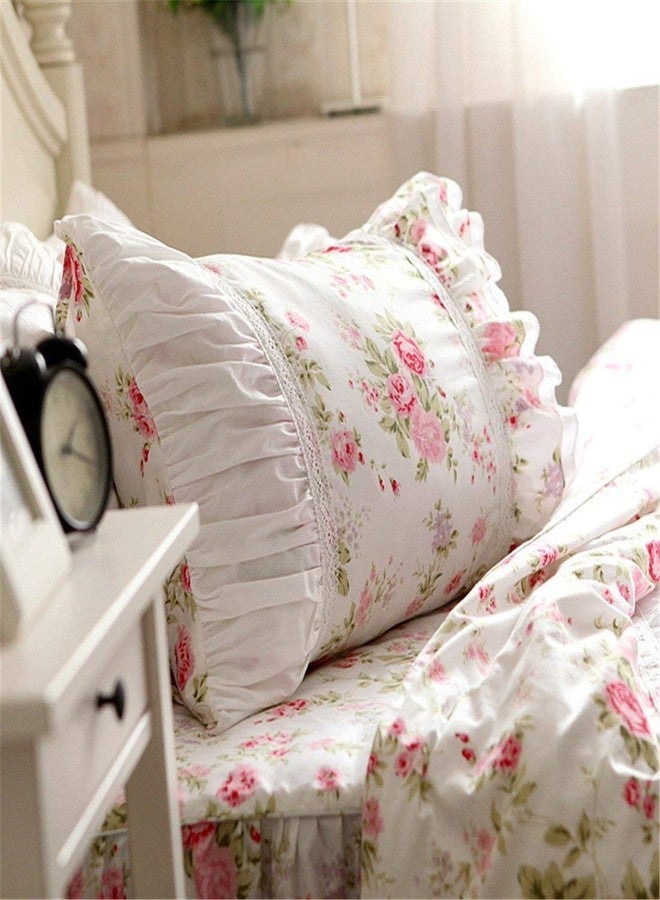 فادفاي أغطية وسائد FADFAY بنقشة زهور وردية أنيقة، بنمط ريفي فاخر، مزينة بكشكشة دانتيل عتيقة، مقاس قياسي 19 بوصة × 29 بوصة - Image 5