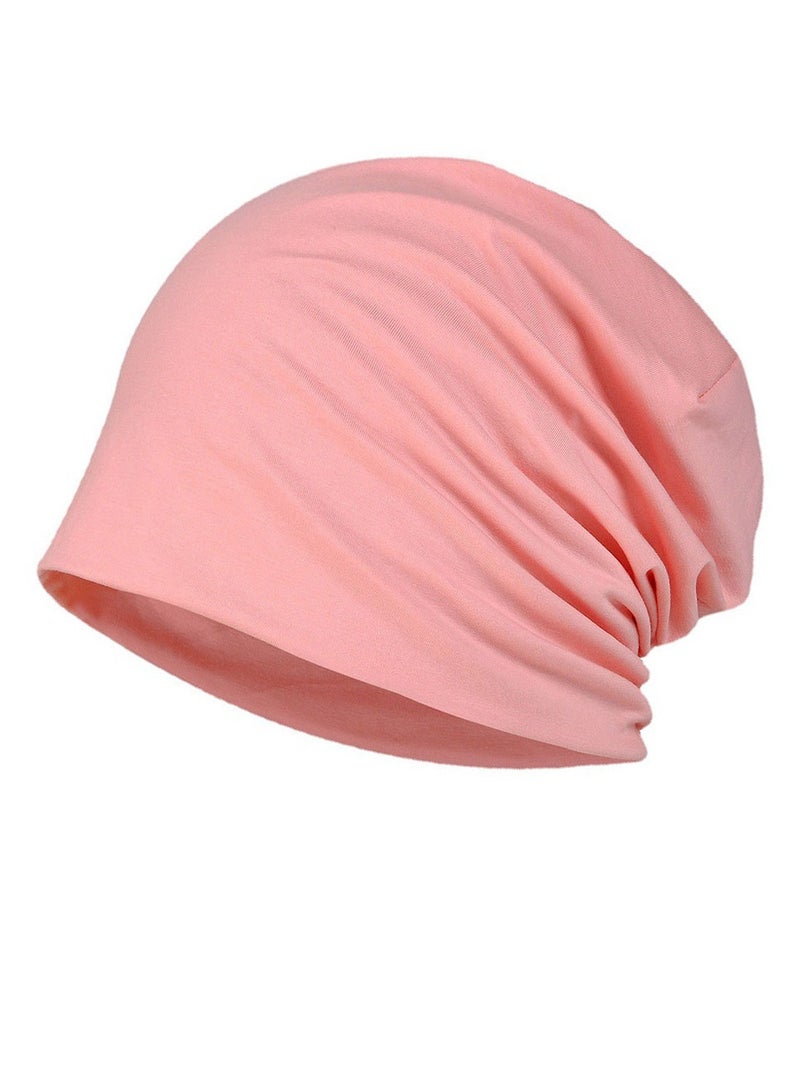 Infinity Scarf Headwear Cap Solid Color Beanie Hat Light Pink 