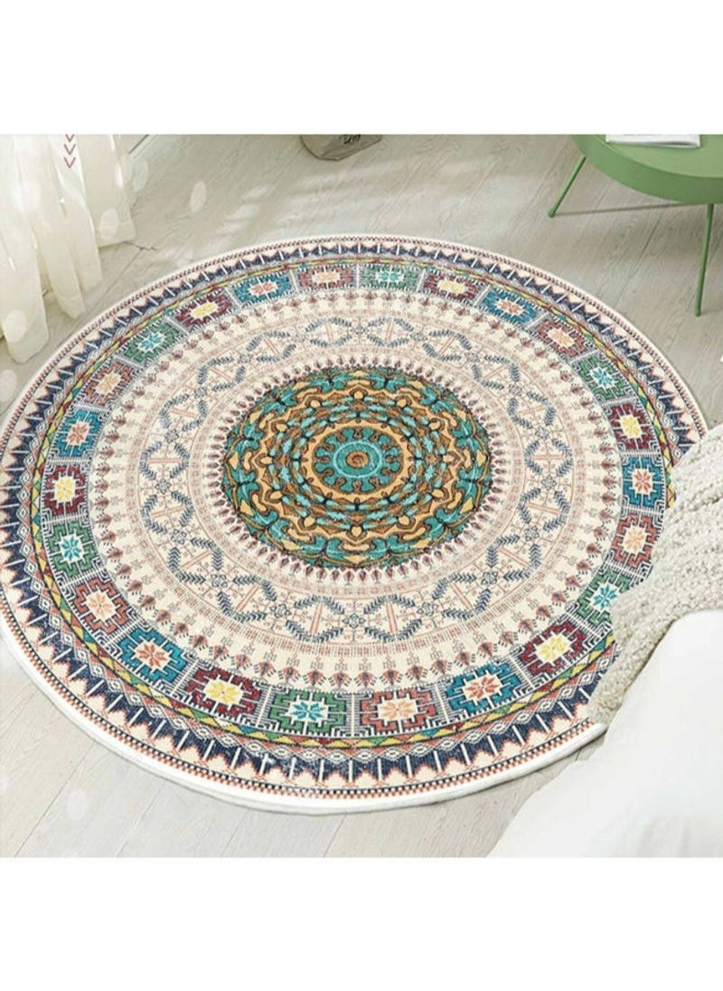 WAOKN Round Rugs for Living Room Area Rugs, 100 cm Round European Vintage Persian Carpet, Bohemian Style Soft Non-slip Floor Mat, for Living Room, Bedroom, Corridor, Office Entrance, Foyer  - Image 2