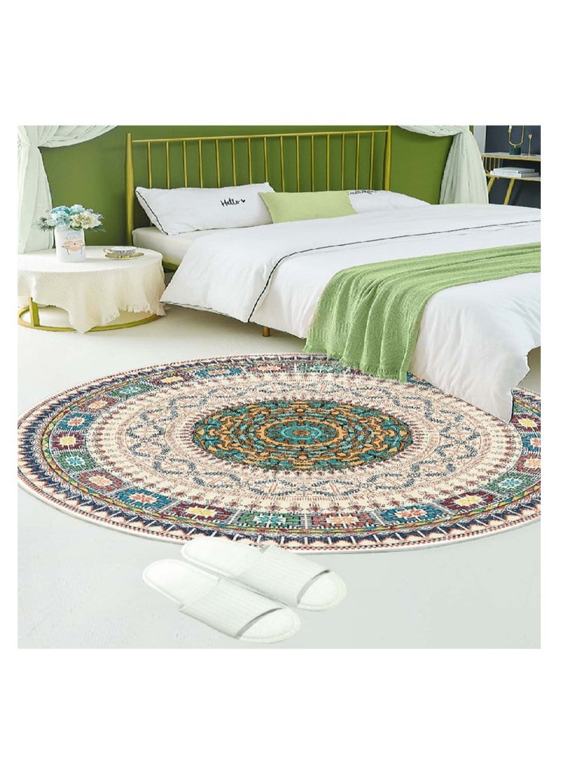 WAOKN Round Rugs for Living Room Area Rugs, 100 cm Round European Vintage Persian Carpet, Bohemian Style Soft Non-slip Floor Mat, for Living Room, Bedroom, Corridor, Office Entrance, Foyer  - Image 3