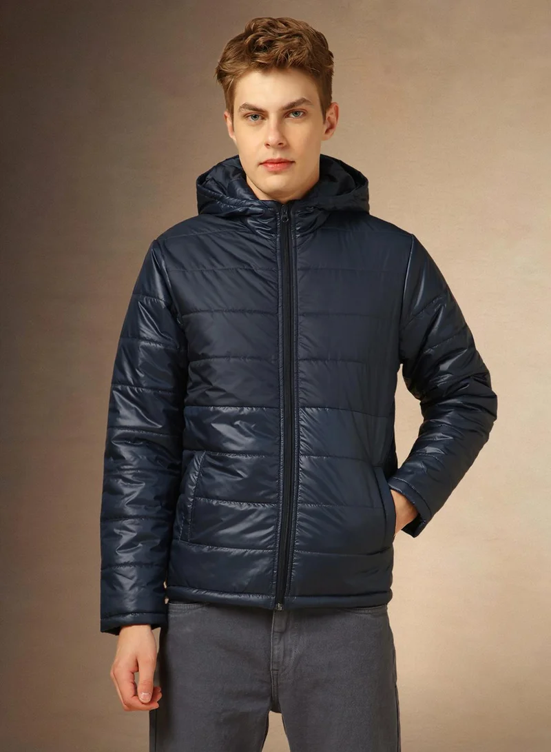 Dennis Lingo Men's Navy 100% Polyester Solid Regular Fit Jacket