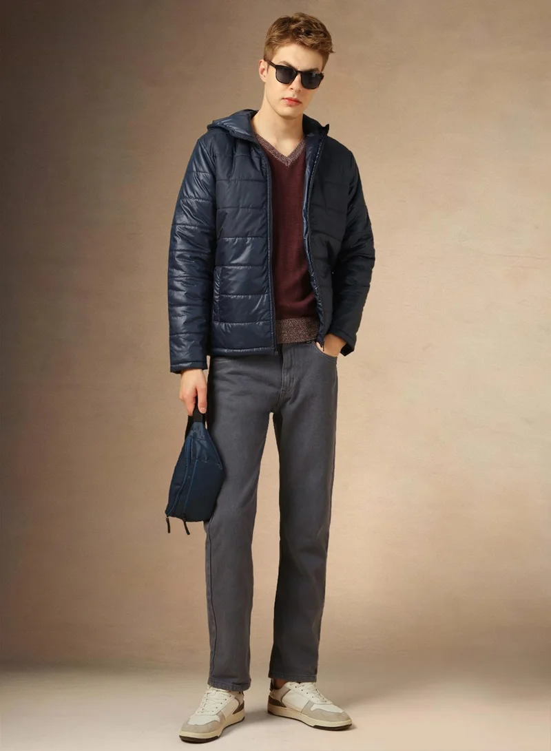 Dennis Lingo Men's Navy 100% Polyester Solid Regular Fit Jacket