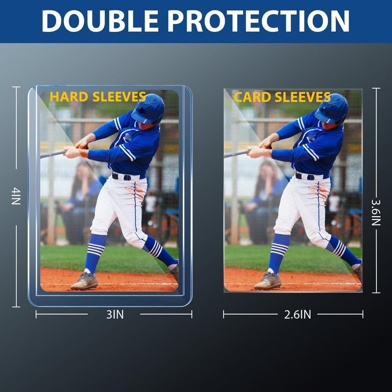 PJU 200 Hard Plastic Card Sleeves, Premium Baseball Card Protectors, 3"x 4" Trading Cards Sleeves, Sports Game Cards Holder Top Cases (100 Hard Sleeve + 100 Soft Sleeve) - Image 3
